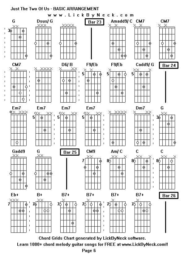 Chord Grids Chart of chord melody fingerstyle guitar song-Just The Two Of Us - BASIC ARRANGEMENT,generated by LickByNeck software.